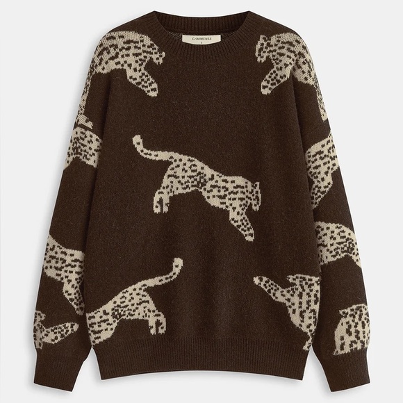 Commense Sweaters - Commense Brown Leopard Print Sweater